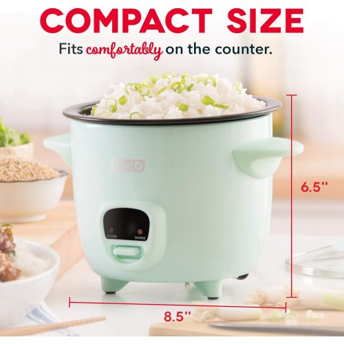  [아마존베스트]Dash DRCM200GBAQ04 Mini Rice Cooker Steamer with Removable Nonstick Pot, Keep Warm Function & Recipe Guide, Aqua