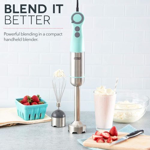  Dash Chef Series Immersion Hand Blender, 5 Speed Stick Blender with Stainless Steel Blades, Whisk Attachment and Recipe Guide ? Aqua