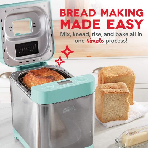  Dash Everyday Stainless Steel Bread Maker, Up to 1.5lb Loaf, Programmable, 12 Settings + Gluten Free & Automatic Filling Dispenser - Aqua