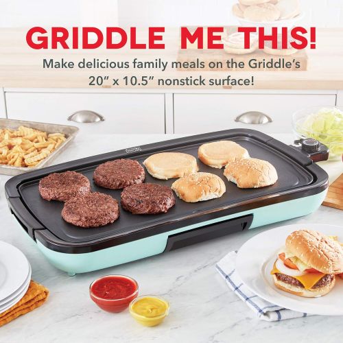  DASH Deluxe Everyday Electric Griddle with Dishwasher Safe Removable Nonstick Cooking Plate for Pancakes, Burgers, Eggs and more, Includes Drip Tray + Recipe Book, 20” x 10.5”, 150