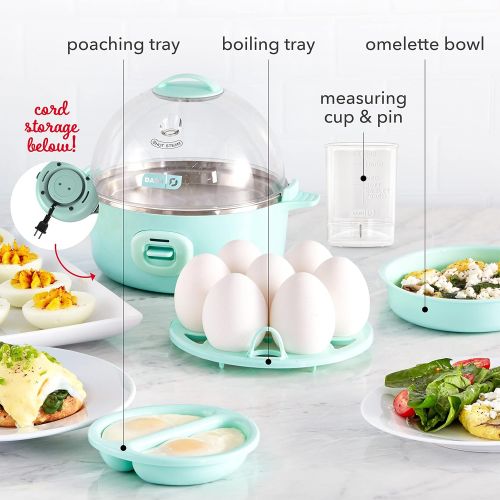  Dash Express Electric Egg Cooker, 7 Egg Capacity for Hard Boiled, Poached, Scrambled, or Omelets with Cord Storage, Auto Shut Off Feature, 360-Watt, Aqua