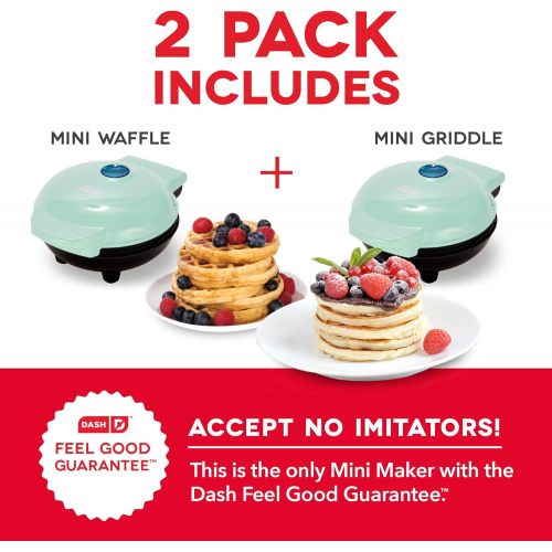  DASH Mini Maker Waffle Maker + Griddle, 2-Pack Griddle + Waffle Iron - Aqua