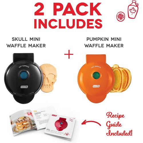  Dash Mini Waffle Maker (2 Pack) for Individual Waffles Hash Browns, Keto Chaffles with Easy to Clean, Non-Stick Surfaces, 4 Inch, Halloween, Black and Orange