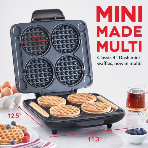  DASH Multi Mini Waffle Maker: Four Mini Waffles, Perfect for Families and Individuals, 4 Inch Dual Non-stick Surfaces with Quick Release & Easy Clean - Graphite