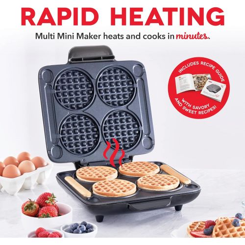  DASH Multi Mini Waffle Maker: Four Mini Waffles, Perfect for Families and Individuals, 4 Inch Dual Non-stick Surfaces with Quick Release & Easy Clean - Graphite