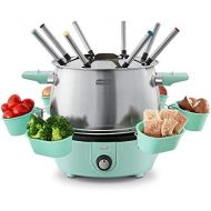 Dash Deluxe Stainless Steel Fondue Maker with Temperature Control, Fondue Forks, Cups, and Rack, with Recipe Guide Included, 3-Quart, Non-Stick ? Aqua