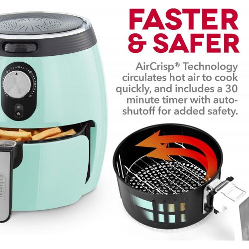  [아마존베스트]DASH DMAF355GBAQ02 Deluxe Electric Air Fryer + Oven Cooker with Temperature Control, Non Stick Fry Basket, Recipe Guide + Auto Shut off Feature, 3qt, Aqua