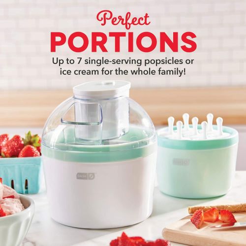  [아마존베스트]Dash DIC700AQ 2-in-1 Ice Cream, Frozen Yogurt, Sorbet + Popsicle Maker with Easy Ingredient Spout, Double-Walled Insulated Freezer Bowl & Free Recipes, 1 quart, Aqua