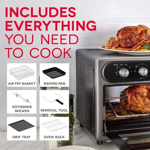  [아마존베스트]DASH DAFT2350GBGT01 Chef Series 7 in 1 Convection Toaster Oven Cooker, Rotisserie + Electric Air Fryer with Non-stick Fry Basket, Baking Pan & Rack, Skewers, Drip Tray & Recipe Boo