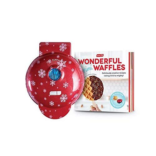  [아마존베스트]Dash Wonderful Mini Waffle Gift Set Red with White Snowflakes and Recipe Book
