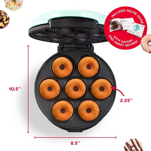  [아마존베스트]Dash DDM007 Mini Donut Maker Machine for Kid-Friendly Breakfast, Snacks, Desserts & More with Non-stick Surface, Makes 7 Doughnuts, Aqua