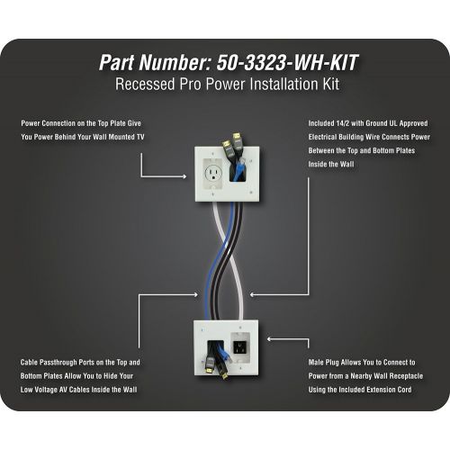  DATA COMM Electronics 50-3323-WH-KIT Hide Wall-Mounted TV Cords With Cable Organizer Power Kit - DIY Low Voltage Cable Concealer - Hide TV Wire With In-Wall Cable Management Kit