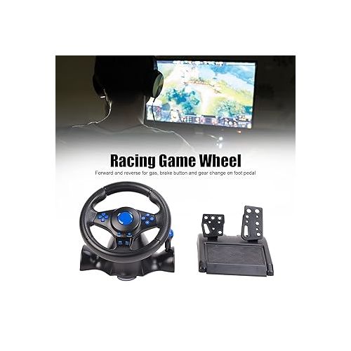  DAUERHAFT Racing Game Wheel,7 in 1 Control Buttons Vibration Game Steering Wheel,180° Rotation USB Racing Game Wheel with Pedal,Plug and Play,for PC, PS3, PS4, Xbox One,XBOX 360, Switch, Android