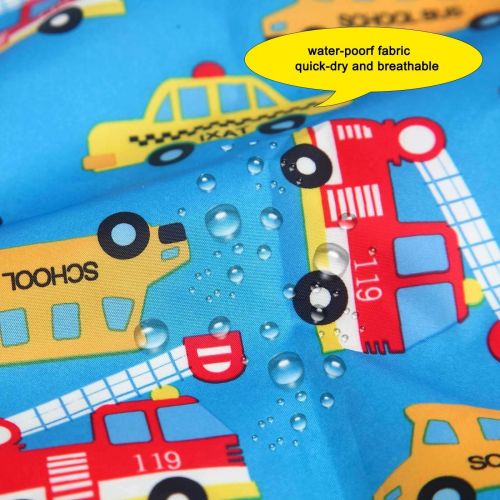  [아마존베스트]DAWNTUNG Children Waterproof Artist Painting Aprons with Pocket Long Sleeve with Cute Car Printing Kids Thin...