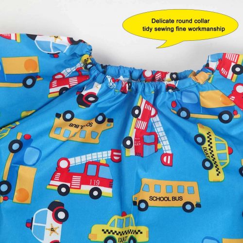  [아마존베스트]DAWNTUNG Children Waterproof Artist Painting Aprons with Pocket Long Sleeve with Cute Car Printing Kids Thin...