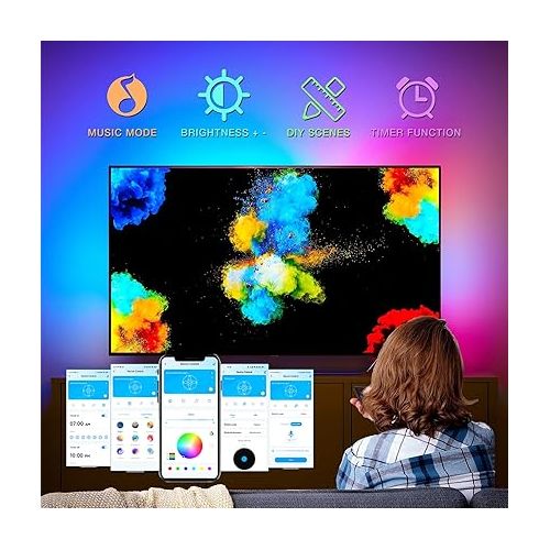  DAYBETTER LED Lights for TV 65 Inch,TV Led Backlight,15ft Led TV Lights,USB Led Strip Lights for TV 65-75 inch with Remote,Room Led Lights for Bedroom Bluetooth,HDTV Mood Lighting,Gaming Room Decor