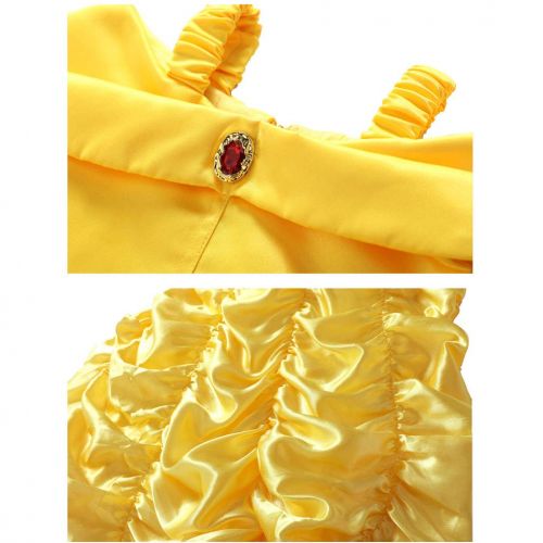  DAYZEAL Princess Belle Off Shoulder Layered Costume Dress for Little Girl