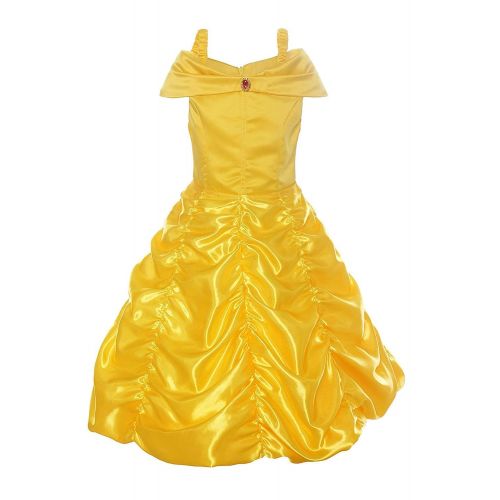  DAYZEAL Princess Belle Off Shoulder Layered Costume Dress for Little Girl