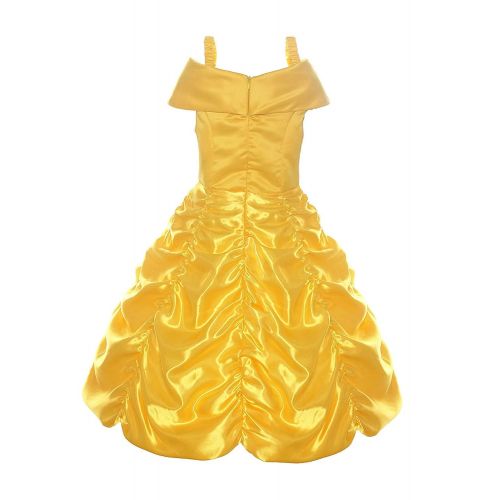  DAYZEAL Princess Belle Off Shoulder Layered Costume Dress for Little Girl