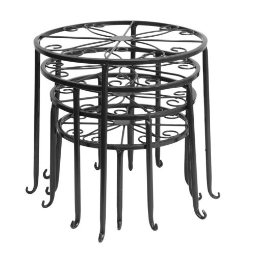  DAZONE Metal 4 in 1 Potted Plant Stand Floor Flower Pot Rack (Black)