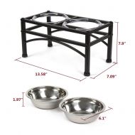 DAZONE Raised Dog Bowls Elevated Cat Feeder with Two Stainless Steel Bowls-Perfect for Water Food or Treats