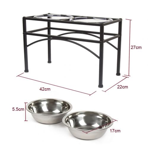 DAZONE Raised Dog Bowls Elevated Cat Feeder with Two Stainless Steel Bowls-Perfect for Water Food or Treats