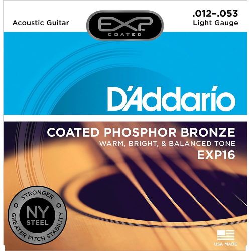  DAddario EXP16 Coated Phosphor Bronze Light Acoustic Guitar Strings 3-Pack