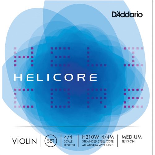  DAddario Helicore Violin String Set with Wound E, 4/4 Scale, Medium Tension