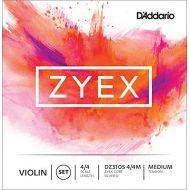 DAddario Zyex Violin String Set with Silver D, 4/4 Scale, Medium Tension