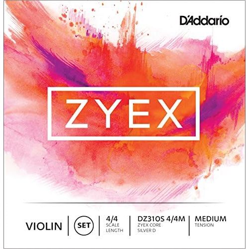  DAddario Zyex Violin String Set with Silver D, 4/4 Scale, Medium Tension