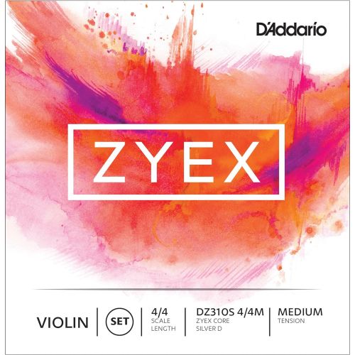  DAddario Zyex Violin String Set with Silver D, 4/4 Scale, Medium Tension