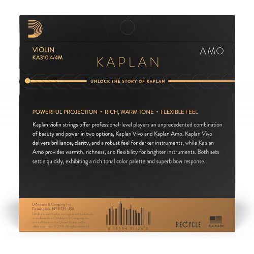 DAddario Kaplan Amo Violin String Set, 4/4 Scale, Medium Tension