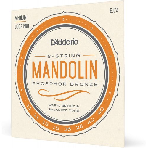  DAddario EJ74 Phosphor Bronze Mandolin Strings, Medium, 11-40