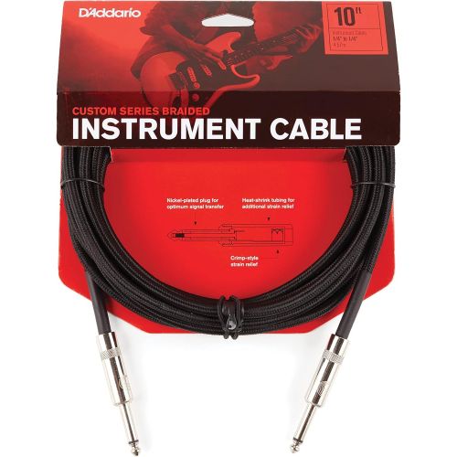  DAddario Accessories Instrument Cable, Black, 10 feet (PW-BG-10BK)