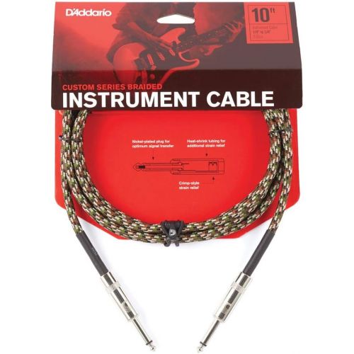  DAddario Accessories Braided Instrument Cable, 10 - Camouflage