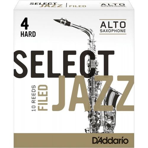  D'Addario Woodwinds Rico Select Jazz Alto Sax Reeds, Filed, Strength 4 Hard, 10-pack