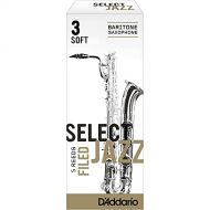 D'Addario Woodwinds Rico Select Jazz Baritone Sax Reeds, Filed, Strength 3 Strength Soft, 5-pack