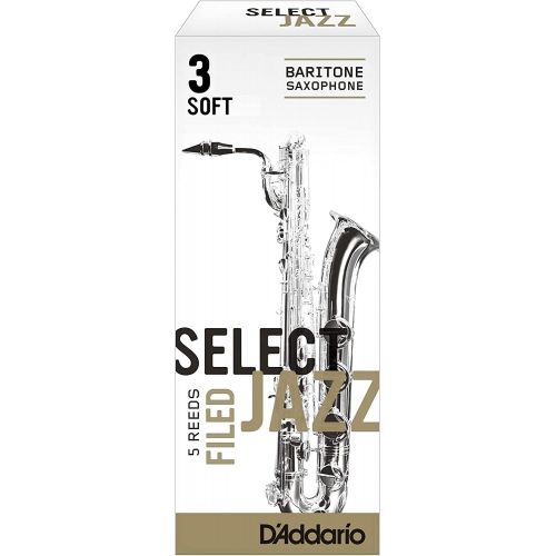  D'Addario Woodwinds Rico Select Jazz Baritone Sax Reeds, Filed, Strength 3 Strength Soft, 5-pack