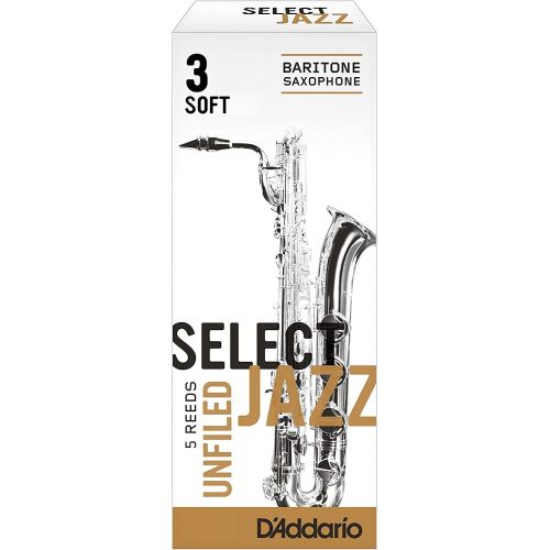  D'Addario Woodwinds Rico Select Jazz Baritone Sax Reeds, Unfiled, Strength 3 Strength Soft, 5-pack