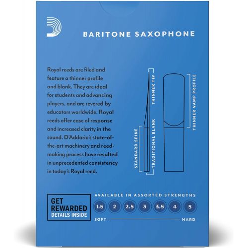  D'Addario Woodwinds Royal Baritone Sax Reeds, Strength 2.0, 10-pack