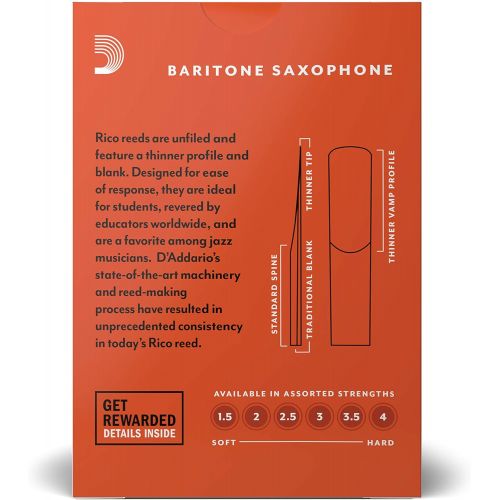  D'Addario Woodwinds Rico by DAddario Baritone Sax Reeds, Strength 3.5, 10-pack