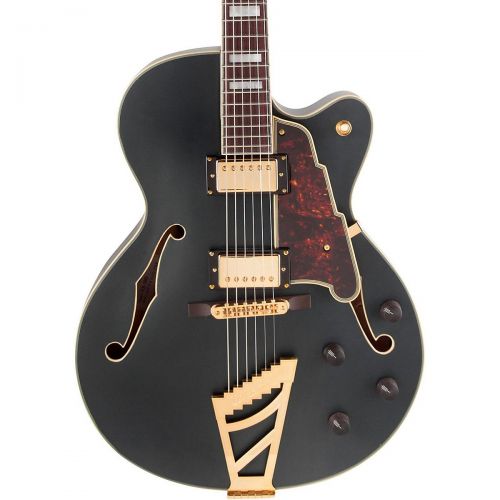  DAngelico Deluxe Series Hollowbody Electric Guitar with Stairstep Tailpiece Midnight Matte