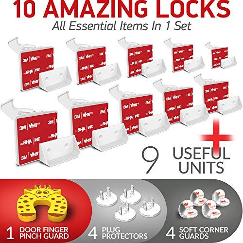  [아마존베스트]Daily Best Kitchen Cabinet Locks Child Safety - Adhesive Child Proof Cabinet Locks - Baby Safety Cabinet Locks - Quick and Easy Child Locks for Cabinets and Drawers - Corner & Door Guards, So