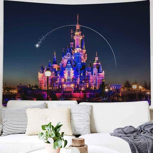  DBLLF Beautiful Cartoon Castle Tapestry Architecture Building City Castle Amusement Park Castle World Hanging Tapestries for Boy Girl Kids Bedroom Living Room Dorm 80X60 Inches DBL