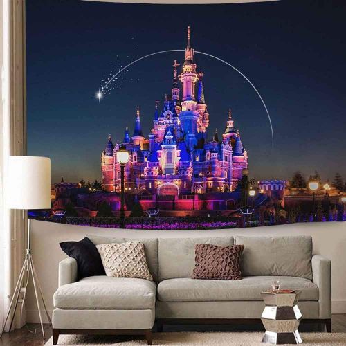  DBLLF Beautiful Cartoon Castle Tapestry Architecture Building City Castle Amusement Park Castle World Hanging Tapestries for Boy Girl Kids Bedroom Living Room Dorm 80X60 Inches DBL