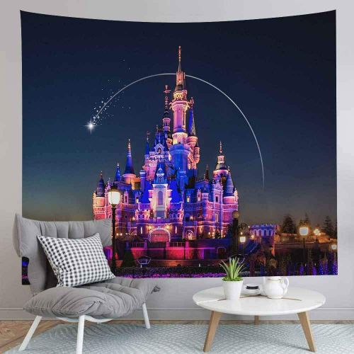  DBLLF Beautiful Cartoon Castle Tapestry Architecture Building City Castle Amusement Park Castle World Hanging Tapestries for Boy Girl Kids Bedroom Living Room Dorm 80X60 Inches DBL