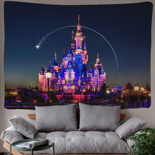  DBLLF Beautiful Cartoon Castle Tapestry Architecture Building City Castle Amusement Park Castle World Hanging Tapestries for Boy Girl Kids Bedroom Living Room Dorm 80X60 Inches DBL