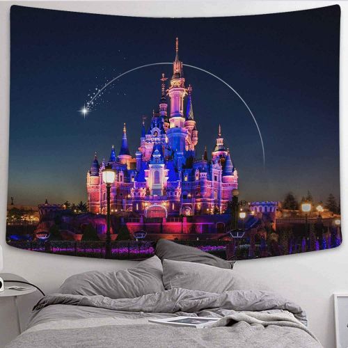  DBLLF Beautiful Cartoon Castle Tapestry Architecture Building City Castle Amusement Park Castle World Hanging Tapestries for Boy Girl Kids Bedroom Living Room Dorm 80X60 Inches DBL