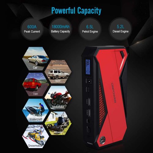  [아마존 핫딜]  [아마존핫딜]DBPOWER 600A Peak 18000mAh Portable Car Jump Starter (up to 6.5L Gas/5.2L Diesel Engine) Portable Battery Booster with Smart Charging Port, Compass, LCD Screen & LED Flashlight (Re