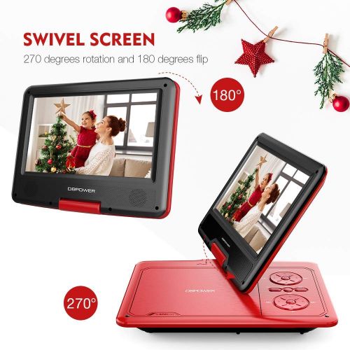  [아마존 핫딜]  [아마존핫딜]DBPOWER 9.5-Inch Portable DVD Player with Rechargeable Battery, SD Card Slot and USB Port - Red